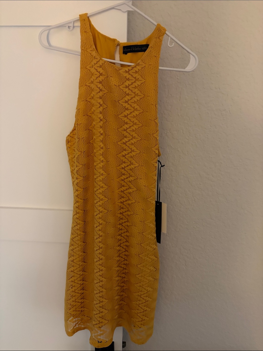 House of Harlow 1960 Mustard Yellow Lace Mini Dress